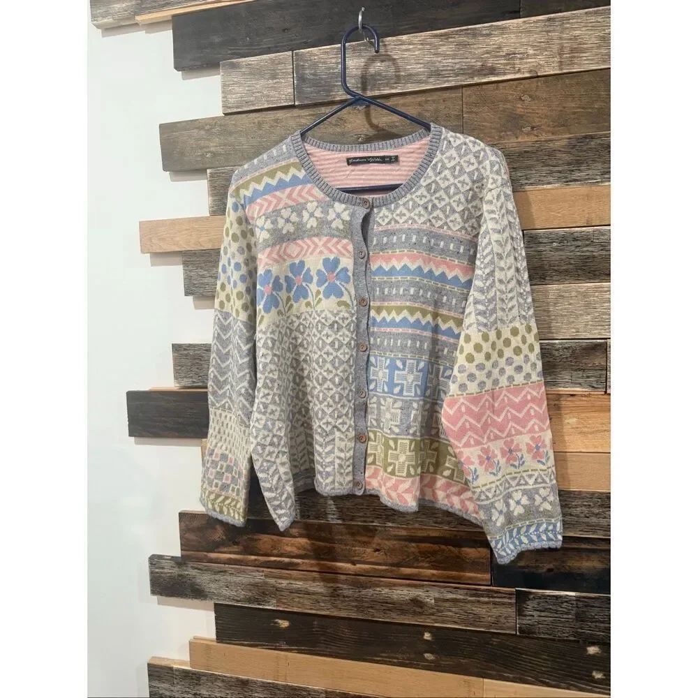 Gudrun Sjödén "Edith" (Piaf) jacquard-knit cardigan sweater size XXL